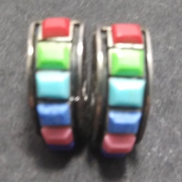 Vintage Rare Silpada 925 sterling Silver Multi color Stone Earrings - Picture 2 of 16